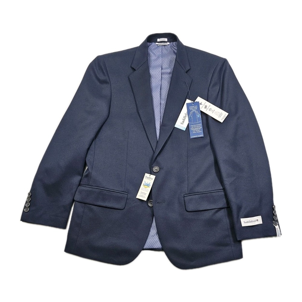 NEW Saddlebred Performance Blazer Mens 38S Navy Blue Cotton Twill Sport Coat